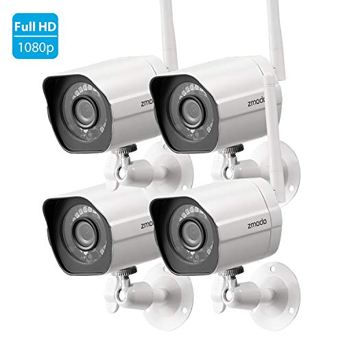 Zmodo Wireless Security Camera System (4 Pack) , Smart Home HD Indoor Outdoor WiFi IP Cameras with Night Vision, 1-month Free Cloud Recording